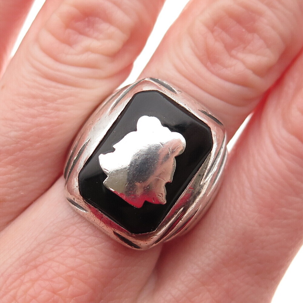 L.G. Balfour 925 Sterling Silver Antique Art Deco Real Black Onyx Ring Size 9.25